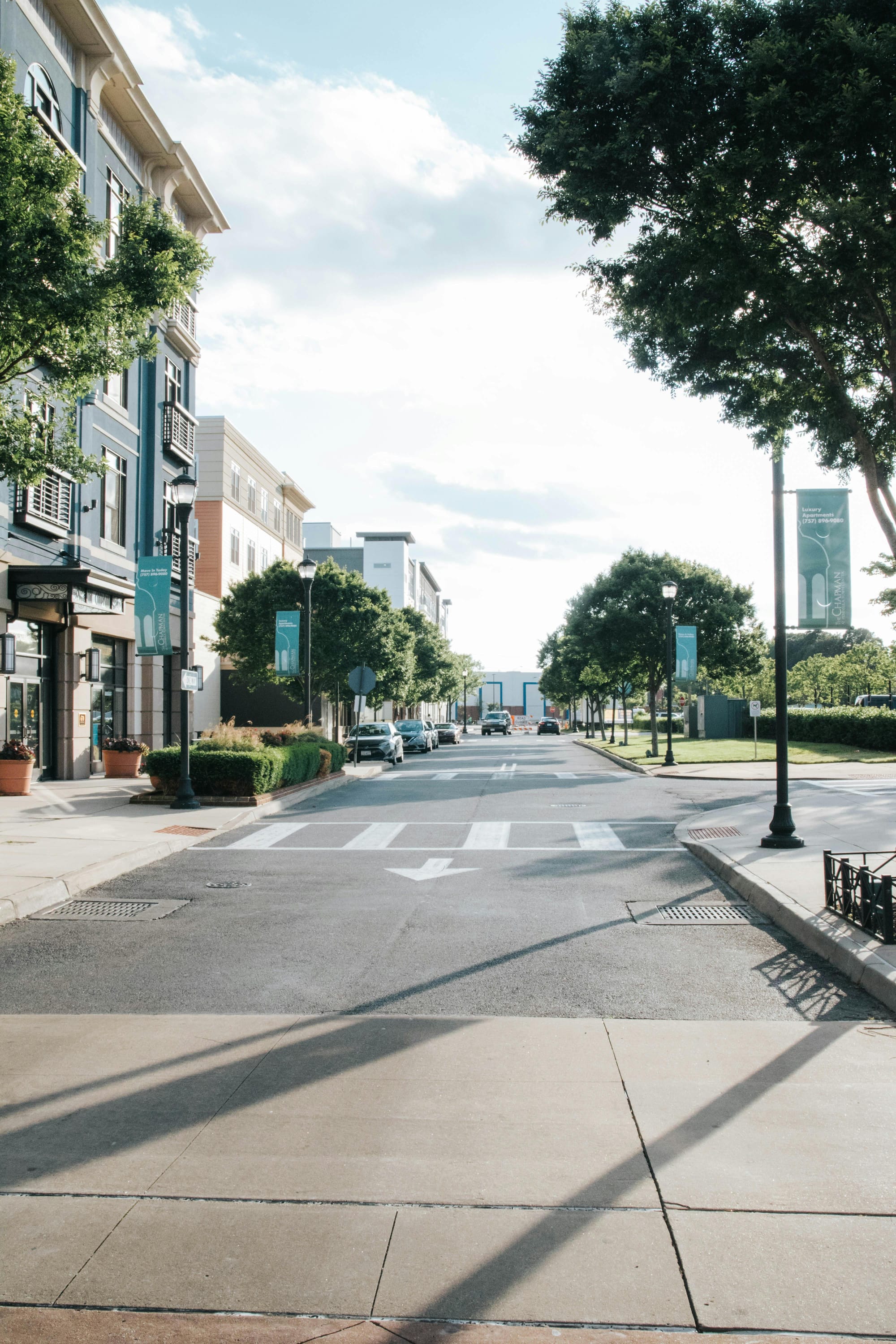 A street in a mixed residential-commercial area.