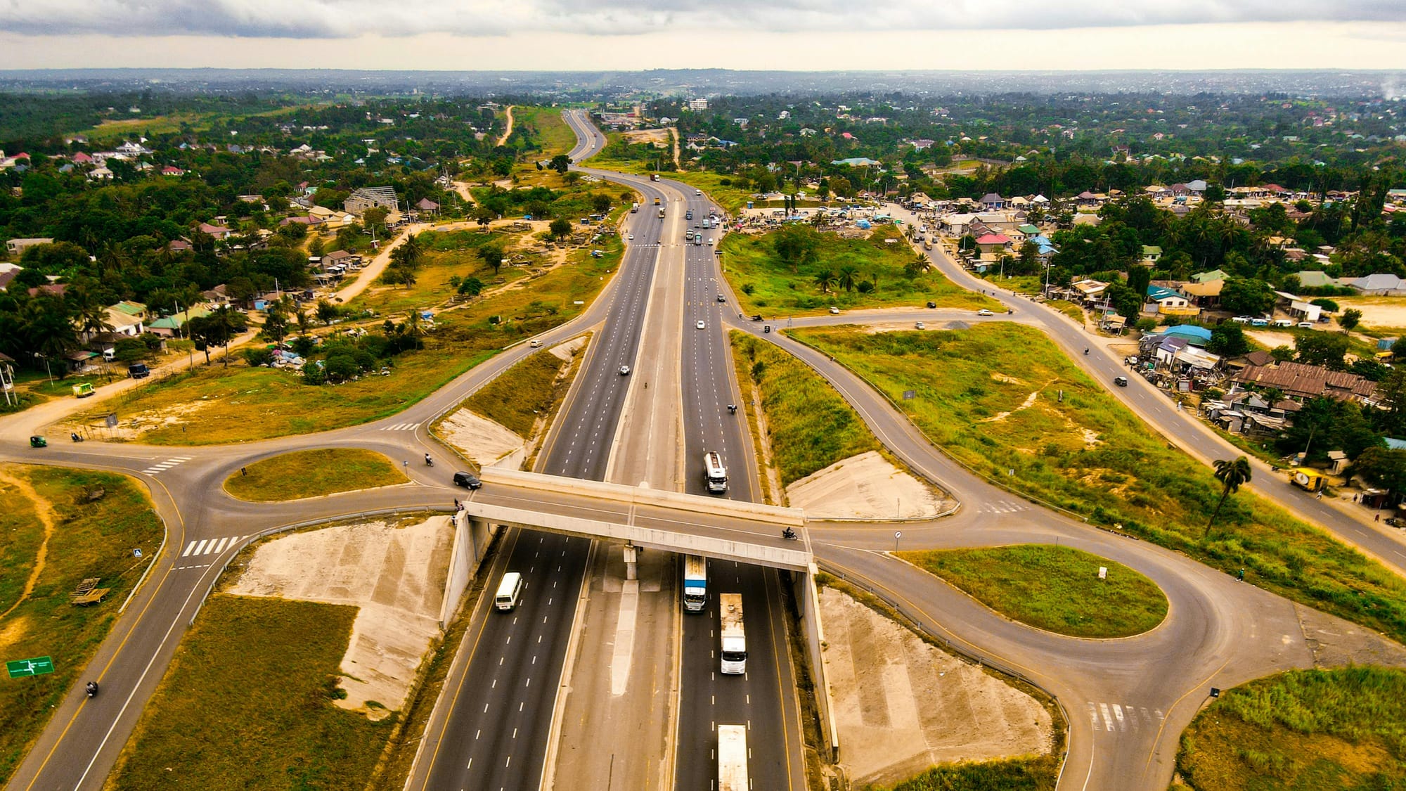 an aerial shot of a highway