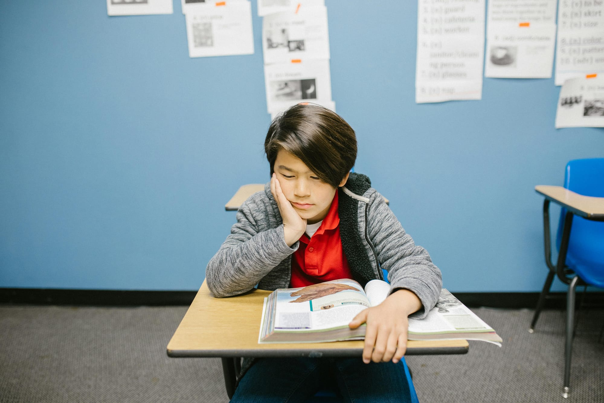 Boy Sitting at His Desk Looking at a textbook
<p>" class="wp-image-8818"><figcaption class=