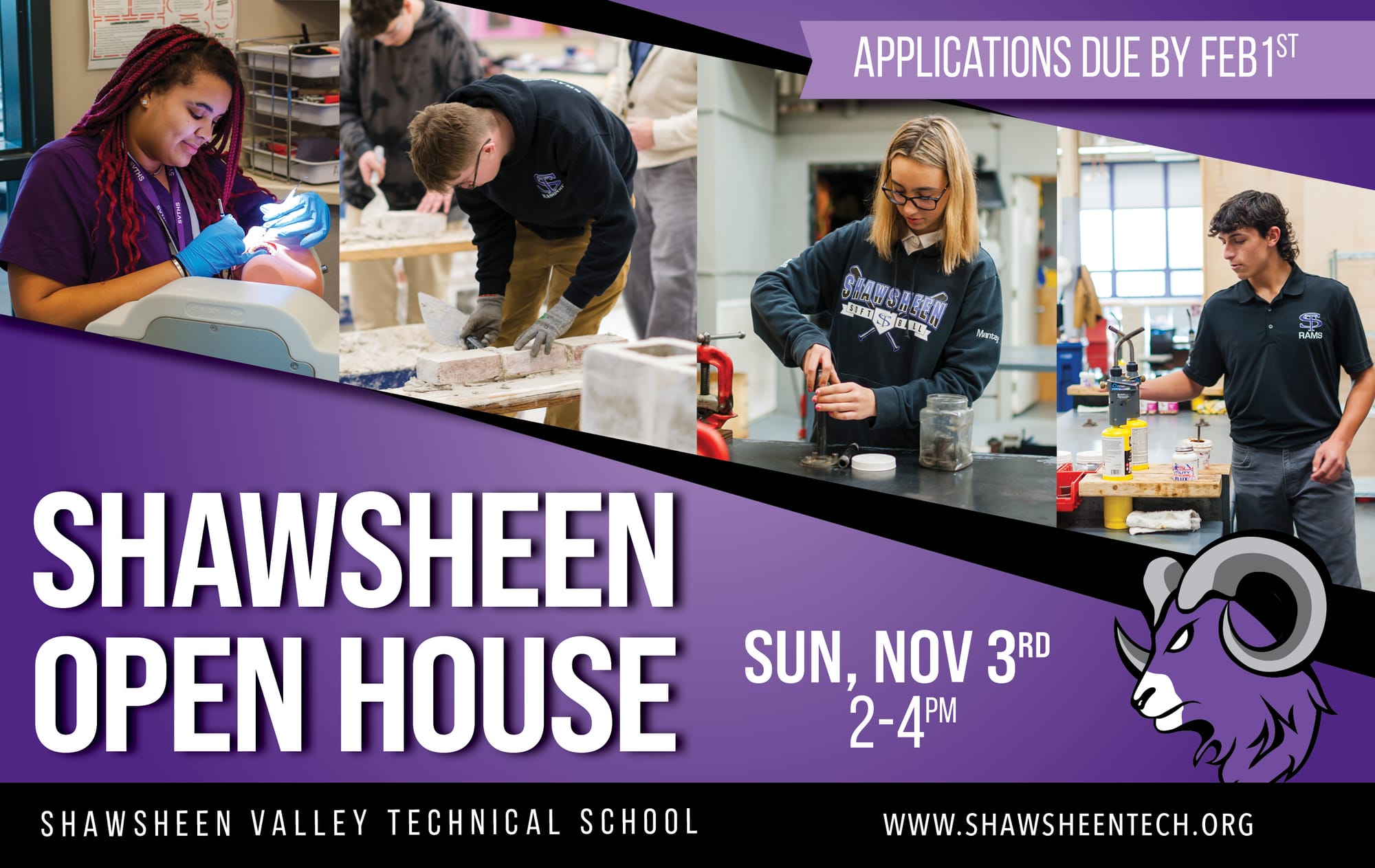 Graphic that reads "Shawsheen Open House. Sun, Nov. 3rd 2-4pm"