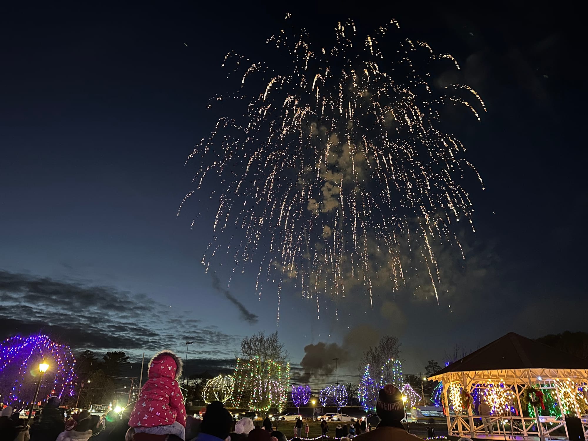 Fireworks over the Burlington Town Common after the Tree Lighting