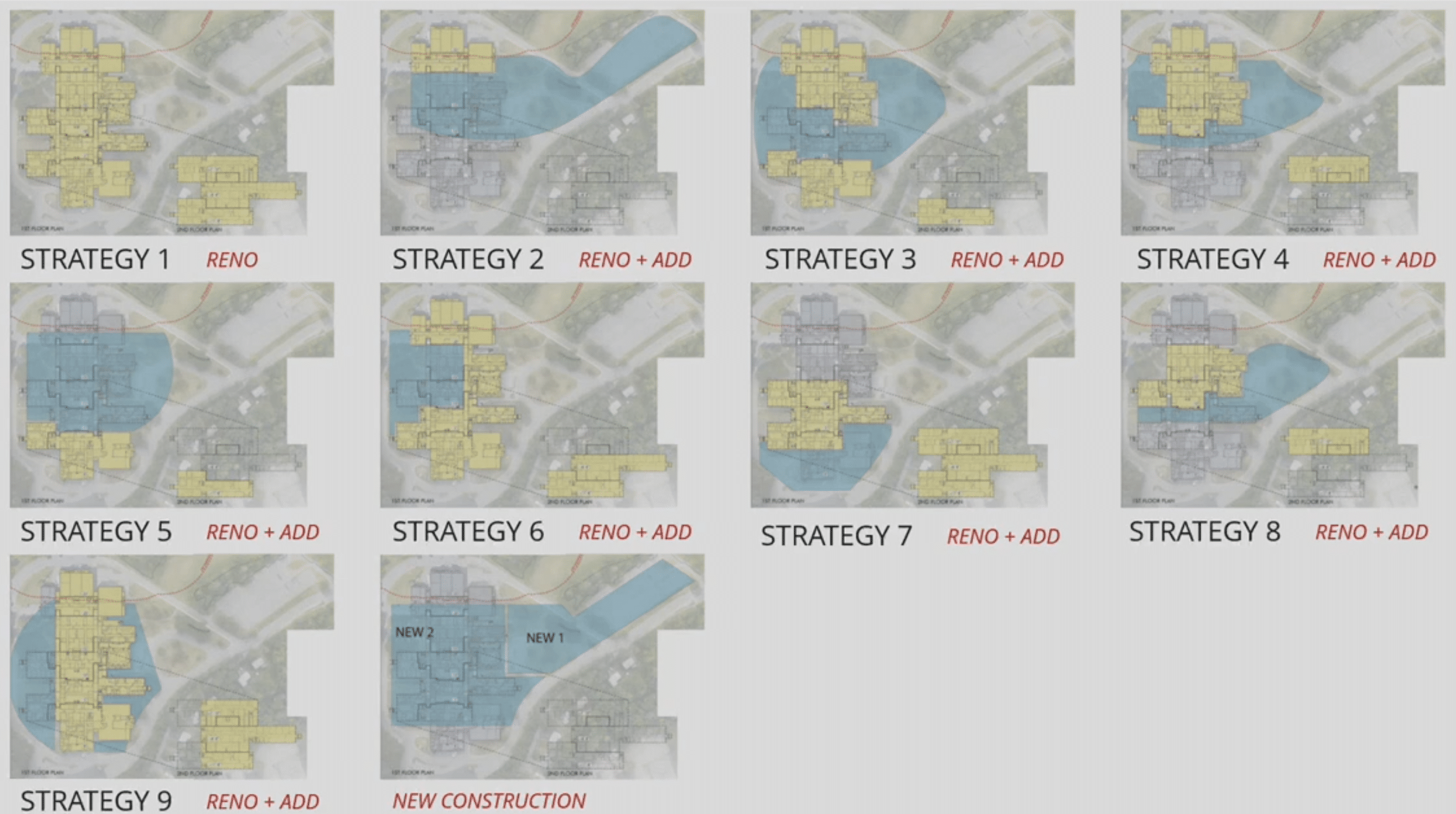 several different options for a new Burlington High School