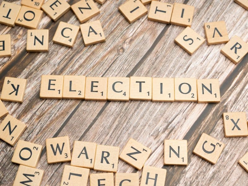 Scrabble tiles spelling out "Election"